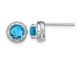 1.20 Carat (ctw) Blue Topaz Stud Earrings in Sterling Silver with Accent Diamonds